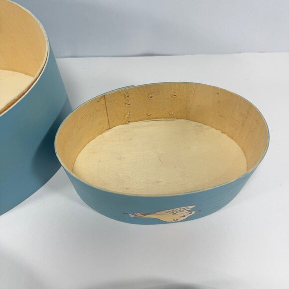 Russ Hand Painted Wood Cheese Box Trinket Storage Blue Folk Art Cottagecore - Picture 9 of 12